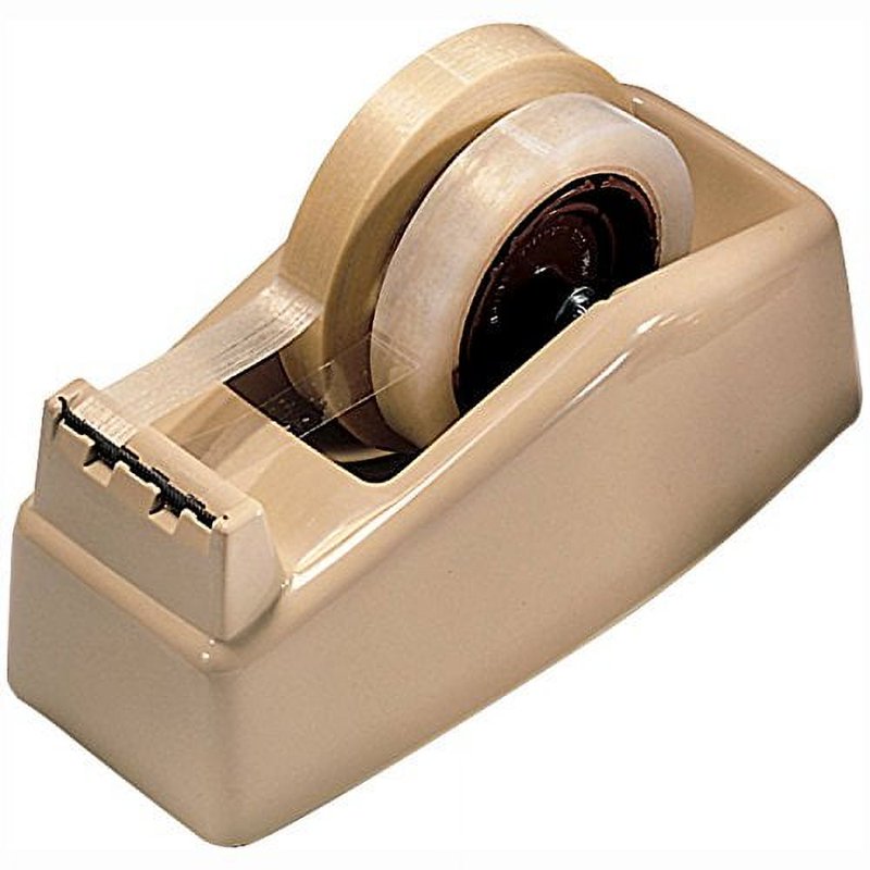 Heavy Duty Two-Roll Desktop Tape Dispenser - High-Impact Plastic, Tan