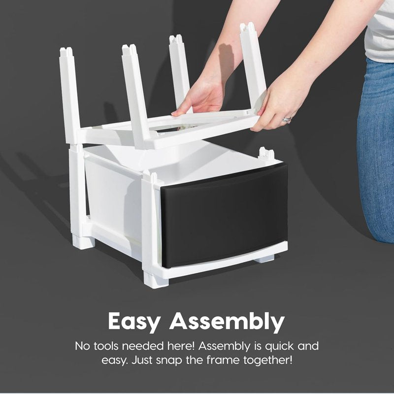 Slim Plastic Drawer Storage Tower - 4 Drawers, White/Black