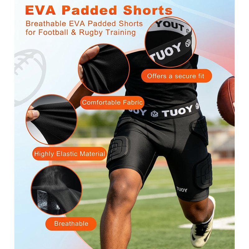Youth Padded Football Shorts with Impact-Absorbing Protection - All Sizes