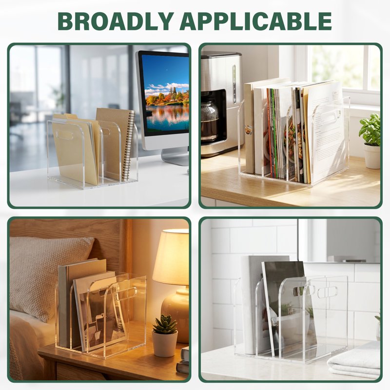 Acrylic Magazine File Holder with 3 or 5 Compartments Desk Document Organizer