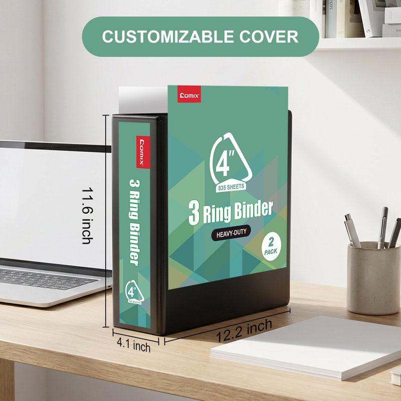 Heavy-Duty 4-Inch 3-Ring Binder Set - Water-Resistant, 835 Sheet Capacity, Black