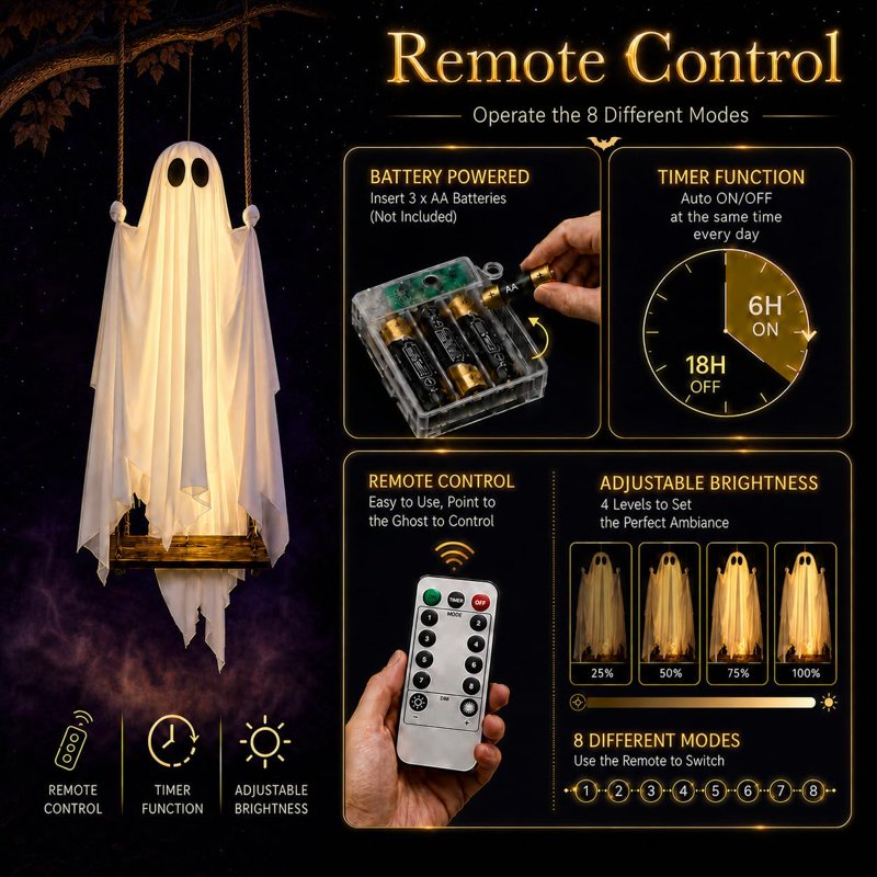 Light-Up Ghost Halloween Decorations Outdoor - 6.5 FT Spooky Swing Ghosts