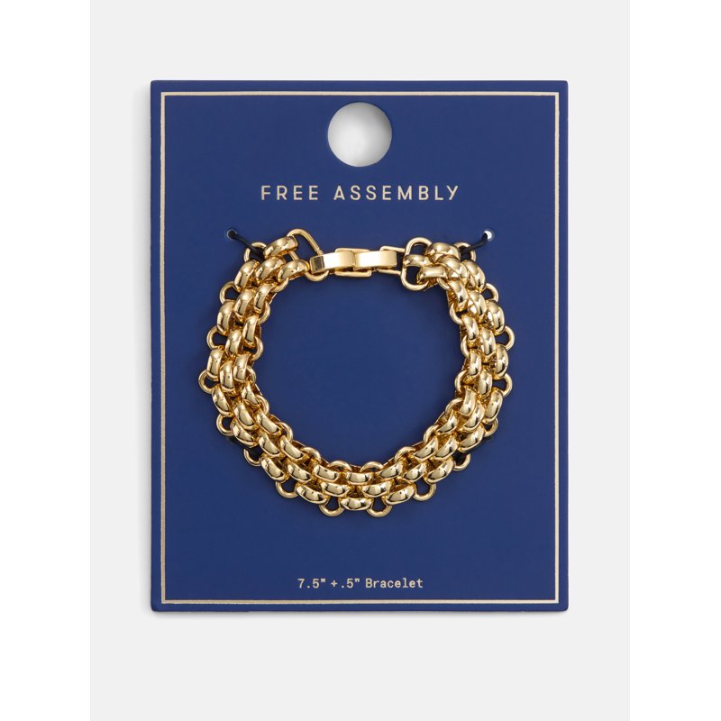 Gold Tone Chunky Link Bracelet for Women - Adjustable 7.5 Inch Jewelry