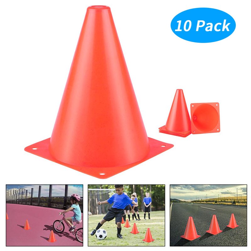 10 Pack Bright Orange Traffic Pylons - Durable Training Cones for Sports & Events