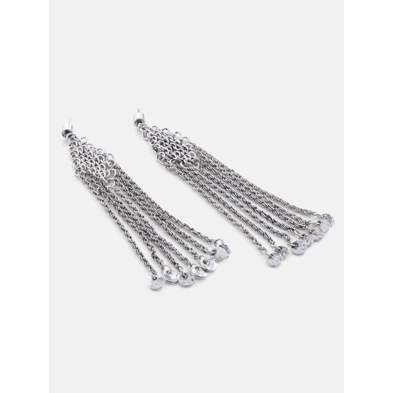 Silver Chainmail Fringe Earrings for Women - Lightweight & Edgy Jewelry