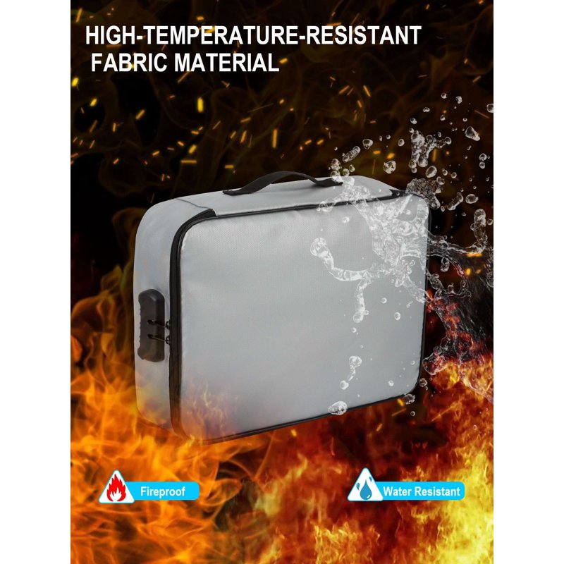 Fireproof Waterproof Document Bag with Lock - Portable Storage Organizer for Certificates, Passports, Cash, Jewelry