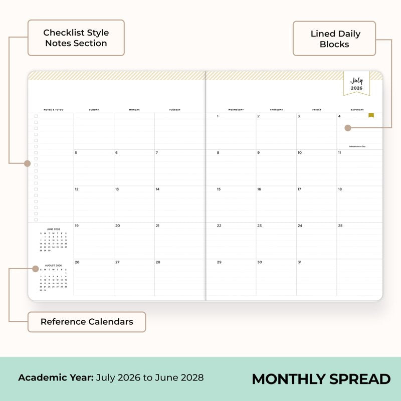 2026-2028 Monthly Academic Planner Calendar - 8.5x11 Flexible Cover