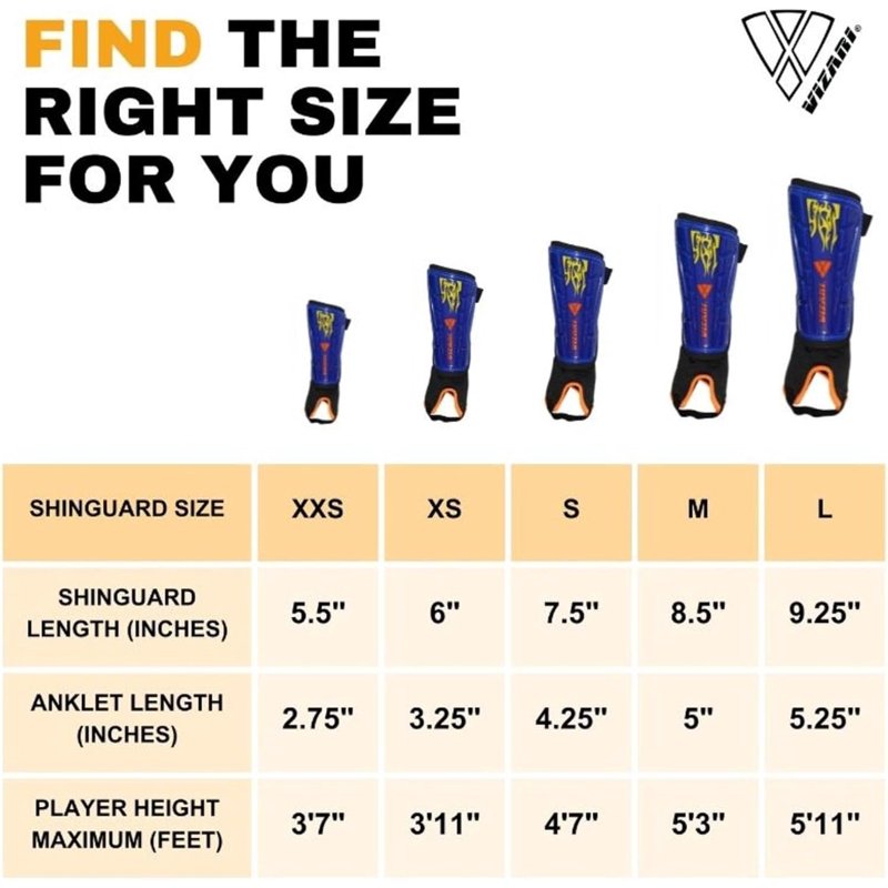 Vizari Blaze Shin Guards for Kids (S) Blue/Orange Flame Design with Ankle Protection