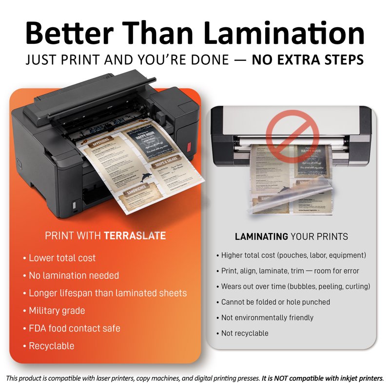 Waterproof Laser Printer Copy Paper - Legal Size 8.5x14, 8 Mil, 80lb Cover, Pack of 25 Sheets