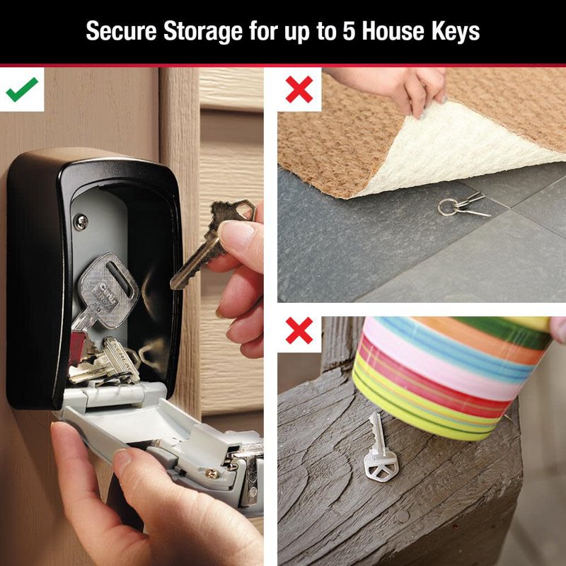 Wall Mount Lock Box with Resettable 4-Digit Combination - Secure Keys