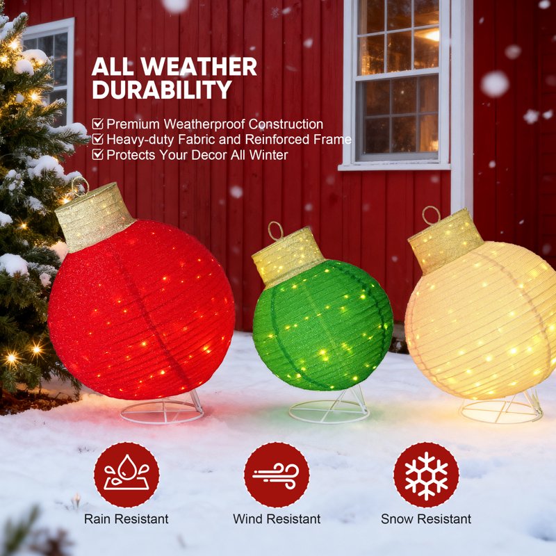 Lighted Outdoor Christmas Ornament Set with 270 LED Lights - Festive Yard Decor