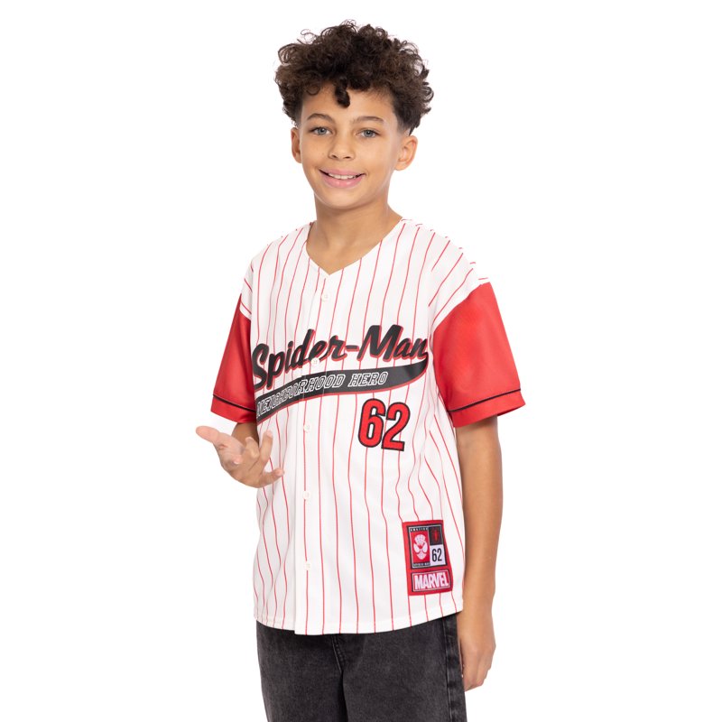 Kids Spider-Man Baseball Jersey Boys Short Sleeve Button-Down T-Shirt