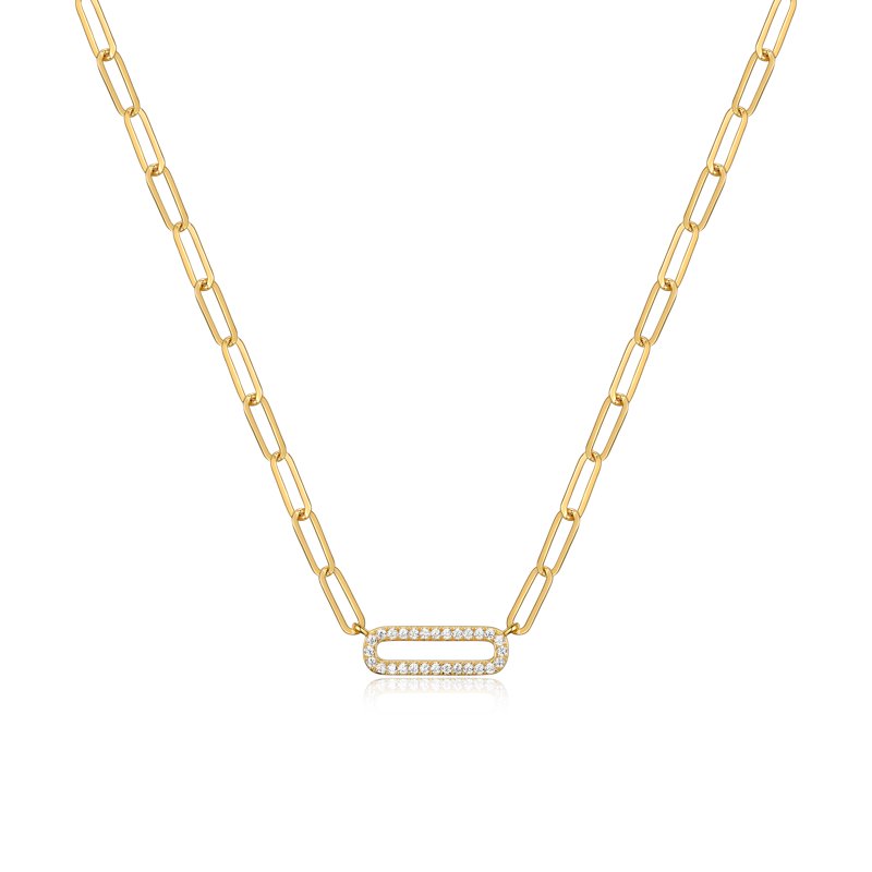 Cubic Zirconia Paperclip Necklace 18" in 18K Gold Over Sterling Silver for Women