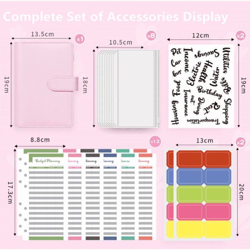 Money Saving Binder with Zipper Cash Envelopes and Budget Planner - Purple, Blue, Black, Pink