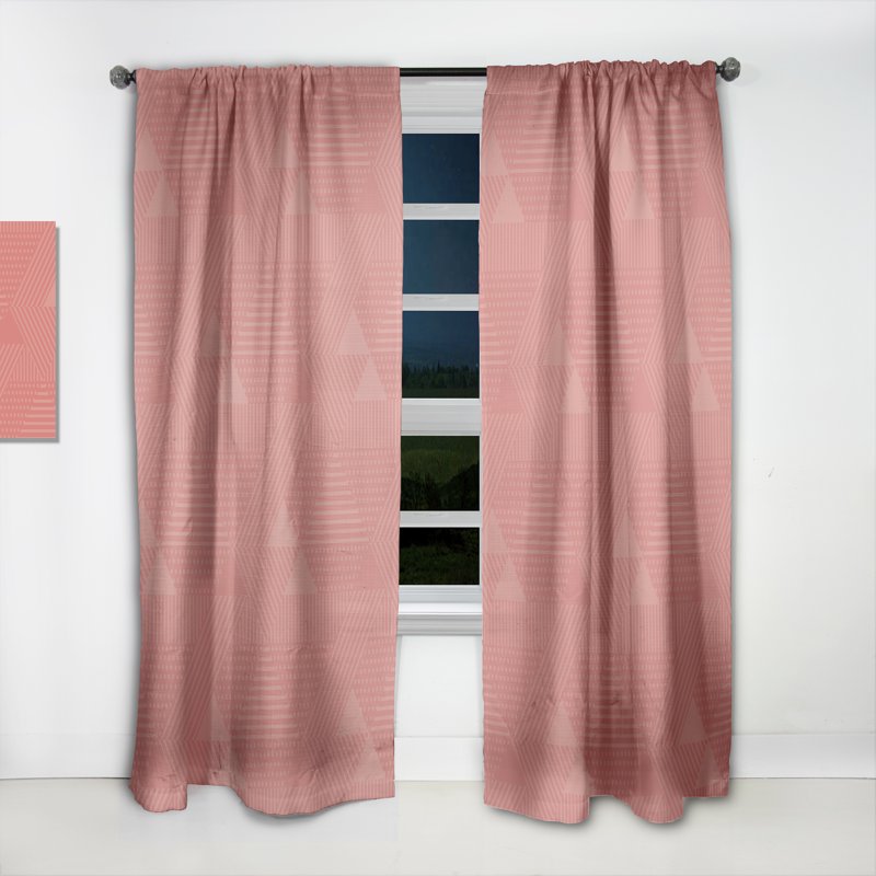 Triangular Coral Retro Pattern Mid-Century Modern Window Curtain Panel