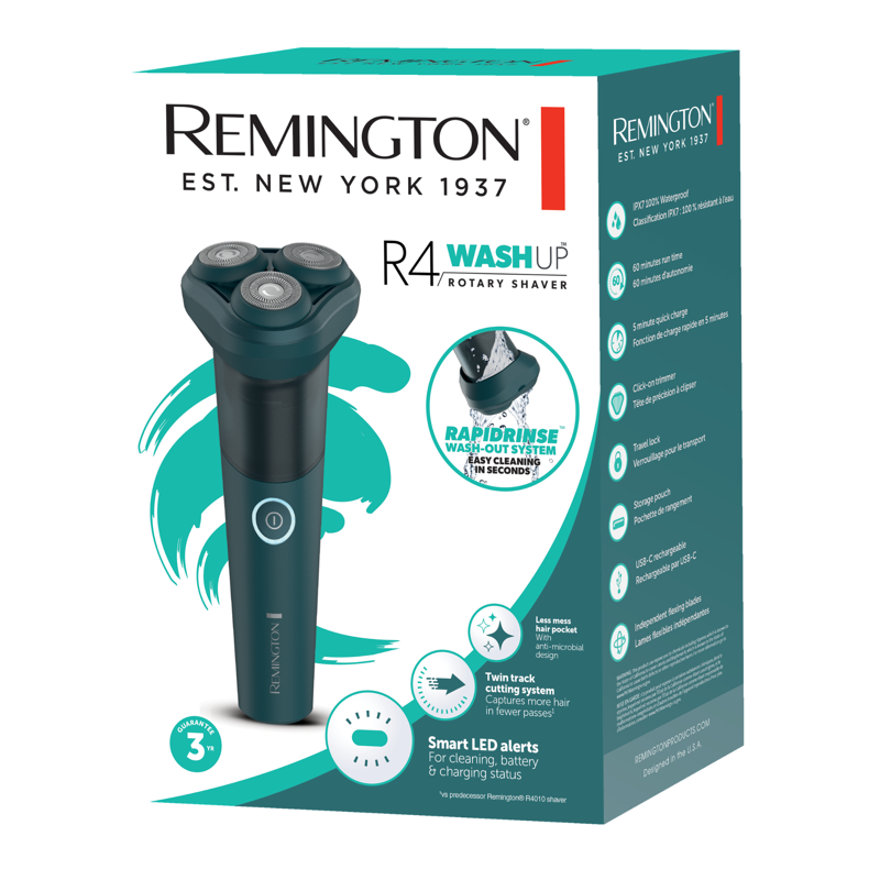 Remington R4 Washup Rotary Shaver Waterproof Electric Razor with Trimmer