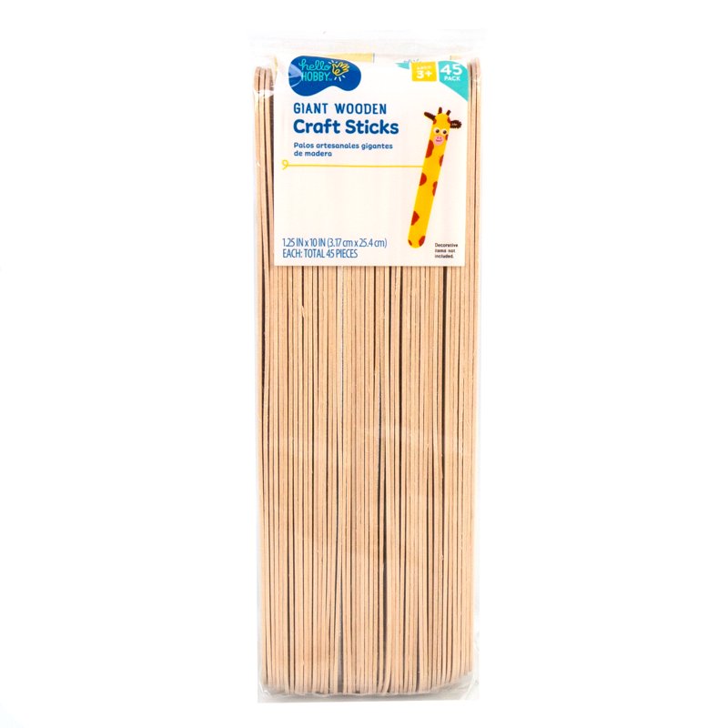 Giant Wooden Craft Sticks 45-Pack for Arts & DIY Projects - Natural Unfinished Wood