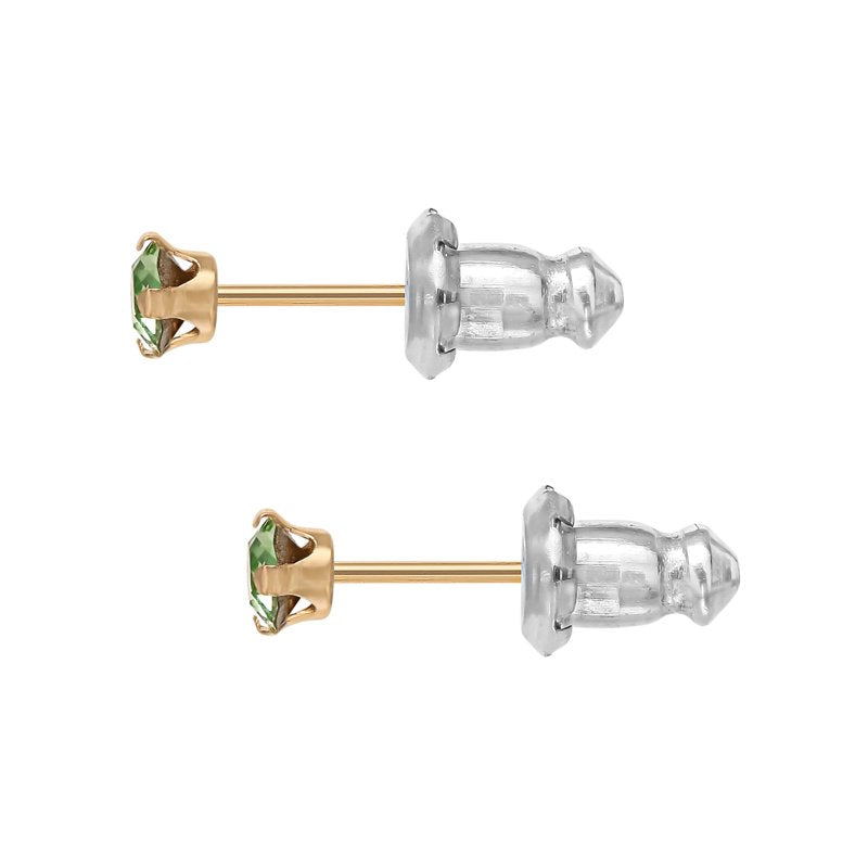 Girls 14K Yellow Gold Birthstone Stud Earrings - August Crystal Jewelry