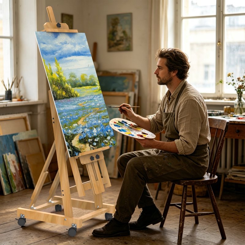 Large Adjustable Wooden Art Easel for Painting - Movable Studio Stand