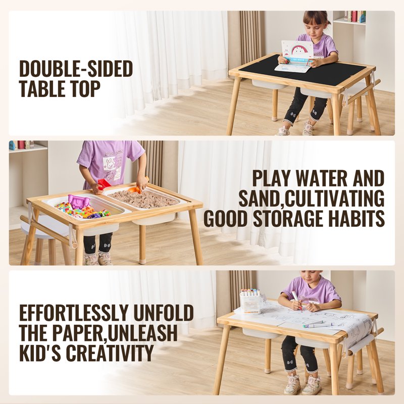 Kids Sensory Table and Chair Set with Storage and Water Play Features