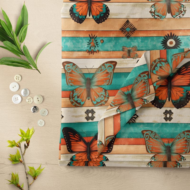 Cotton Quilt Fabric - Butterfly Woodwork Multicolor 44-Inch Precut