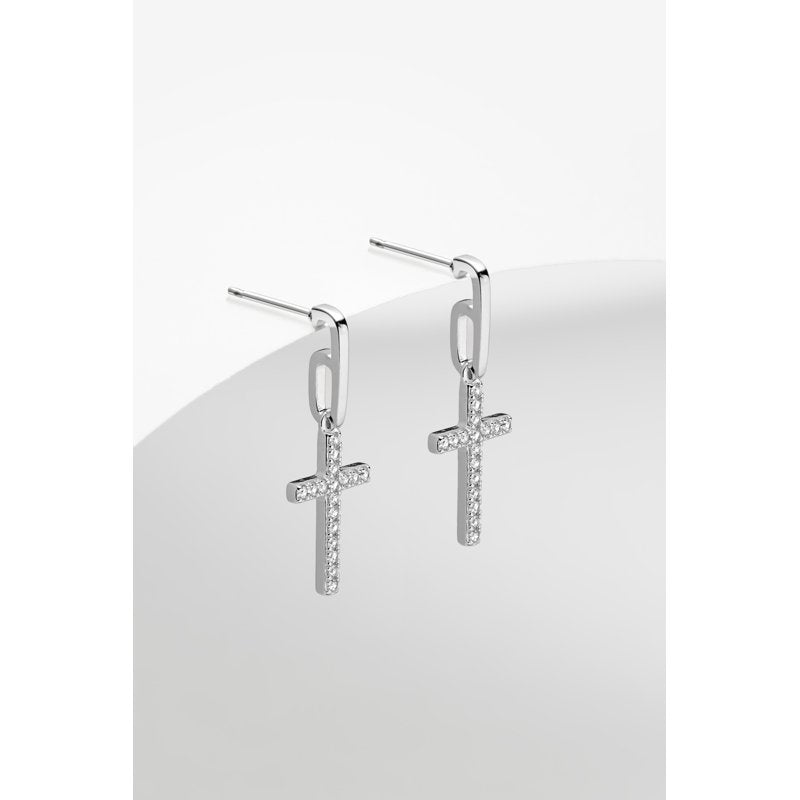 Sterling Silver Cubic Zirconia Cross Drop Earrings - Hypoallergenic Gift for Her