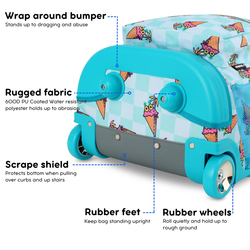 Kids Rolling Backpack with Wheels and Multiple Compartments - 18 Inch School & Travel Bag
