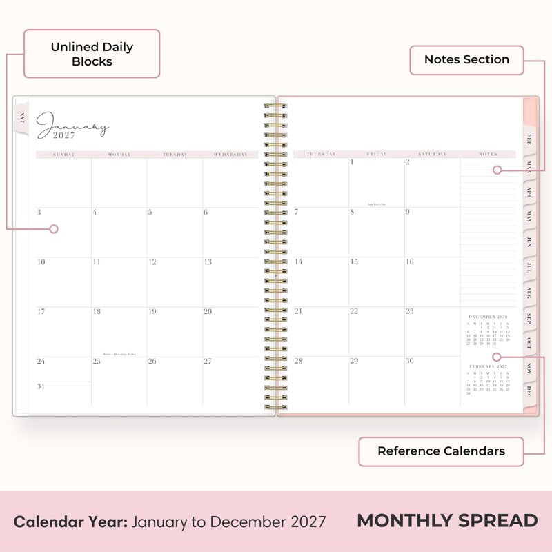 2027 Weekly Monthly Planner Calendar - Chic Design, Clear Pocket Cover, Durable Binding