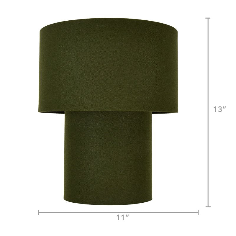 13-Inch Dark Green Linen Fabric Table Lamp with Inline Switch