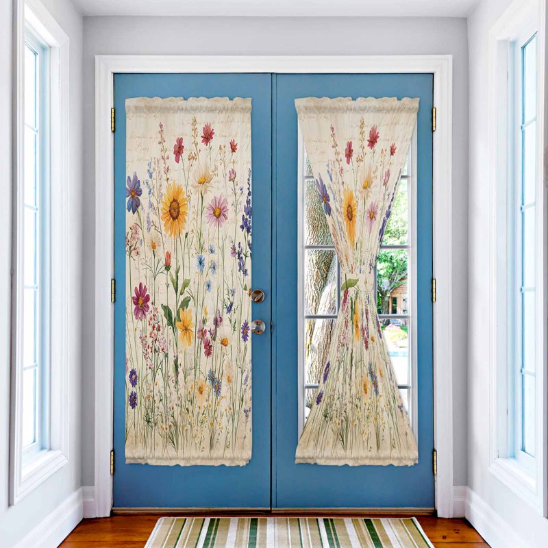 Botanical Floral Door Curtains with Tiebacks - Multi Size Options