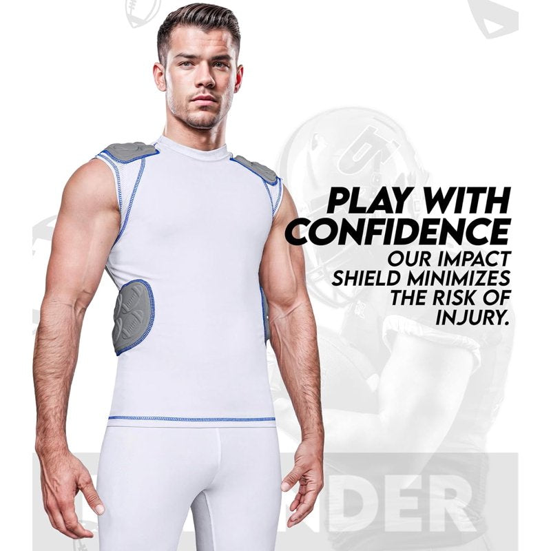 Adult Padded Football Shirt with Shoulder & Spine Protection - Compression Rib Protector