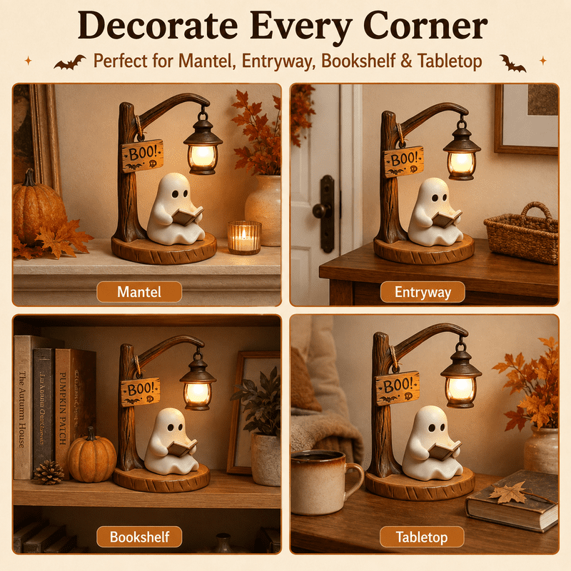 Halloween Ghost Reading Night Light - 3D Resin Spooky Desk Lamp, Warm Glow, Indoor Decoration, Party Gift