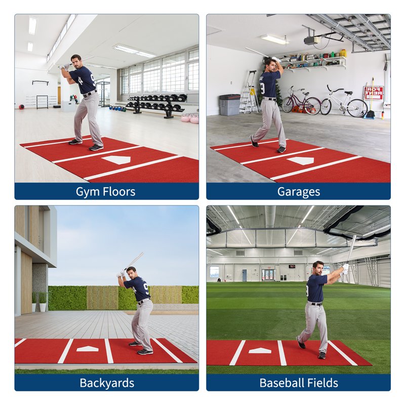 Baseball Softball Hitting Mat with Home Plate - Indoor Outdoor Turf Practice