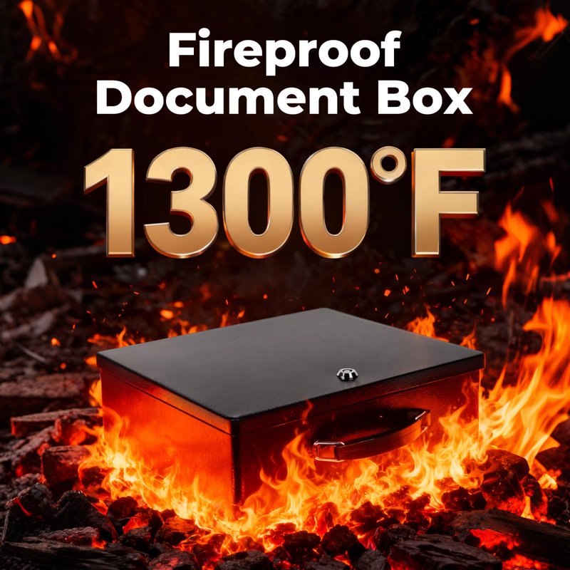 Fireproof Document Safe Box with Key Lock - Portable Fire-Resistant Safe for Personal Items