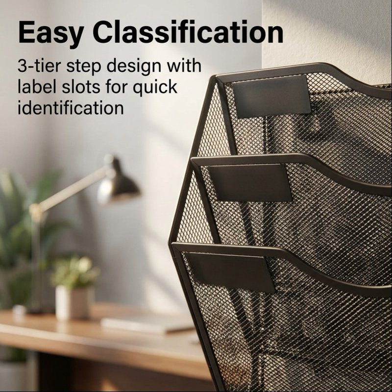 Wall File Organizer with 3 Pockets and Label Slots - Letter Size Document Holder