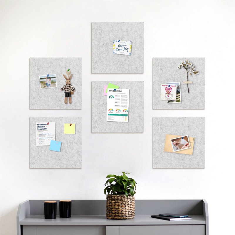 Felt Cork Board Tiles for Walls - Acoustic & Bulletin Boards - Pack of 6