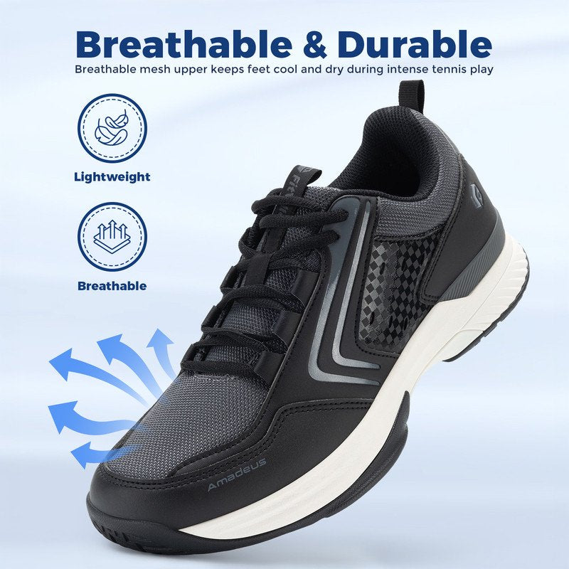 Men's Athletic Tennis & Pickleball Shoes Wide Toe & Arch Support Indoor Outdoor