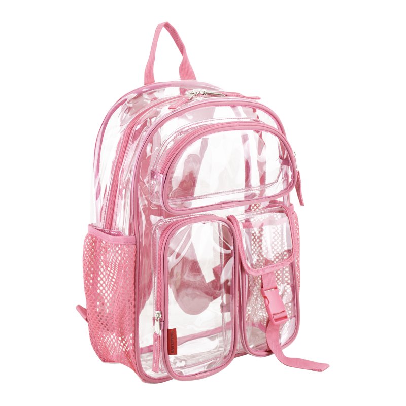 Unisex 16-Inch Clear Cargo Backpack with Multiple Pockets & Water Bottle Sleeves