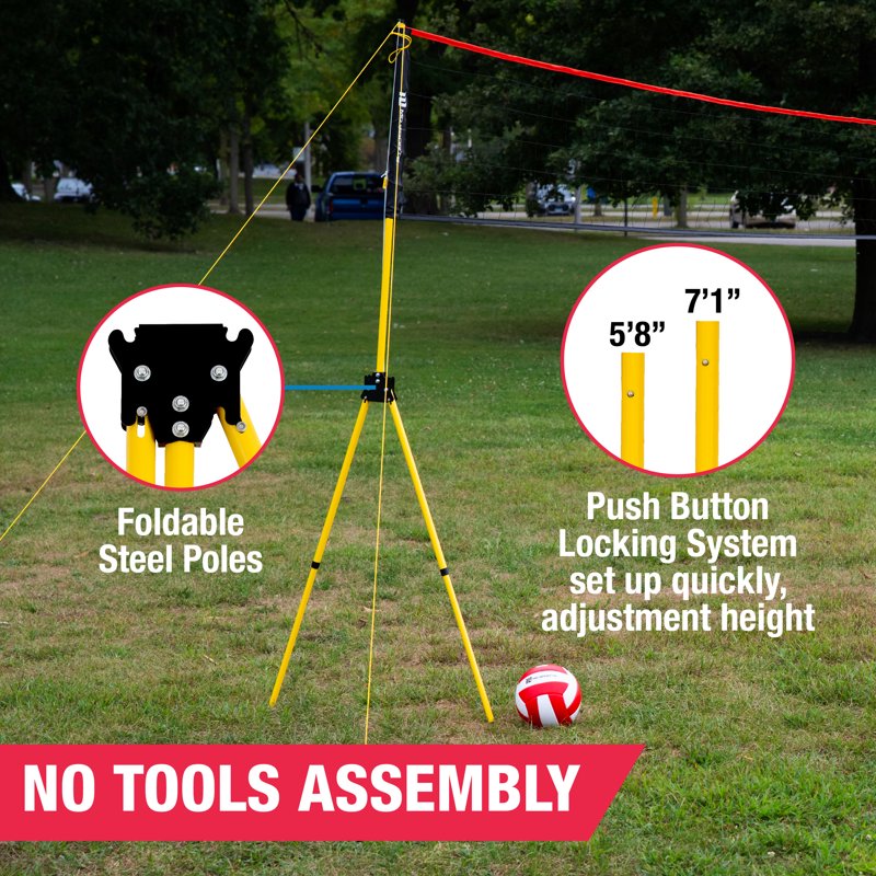 30 Ft Outdoor Volleyball Set with Adjustable Net and Steel Poles - Includes Ball & Pump