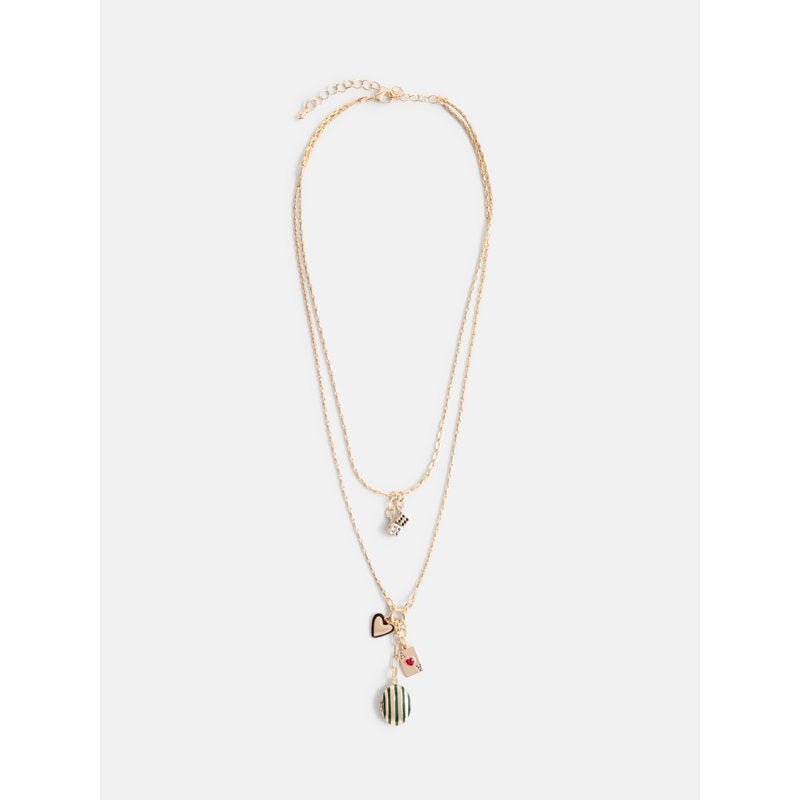 Gold-Tone Layered Charm Necklace with Lockets & Heart Pendants for Women