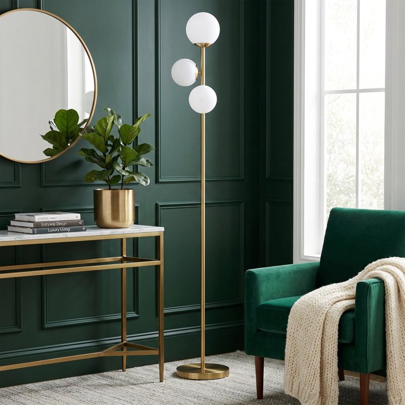 Gold 3-Light Globe Floor Lamp with Frosted Shades - Modern Standing Tree Lamp for Living Room Bedroom