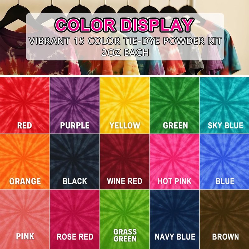 15-Color Fabric Tie Dye Powder Set - Non-Toxic Permanent Dye for Clothes & Crafts