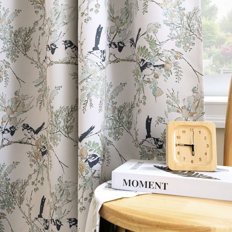 Blackout Floral Bird Pattern Curtains with Grommets - 2 Panels, Thermal Privacy Drapes