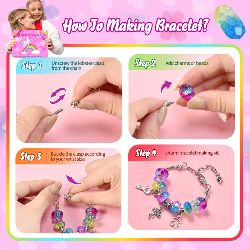 Girls Jewelry Making Kit - Charm Bracelet Craft Set for Ages 5-12