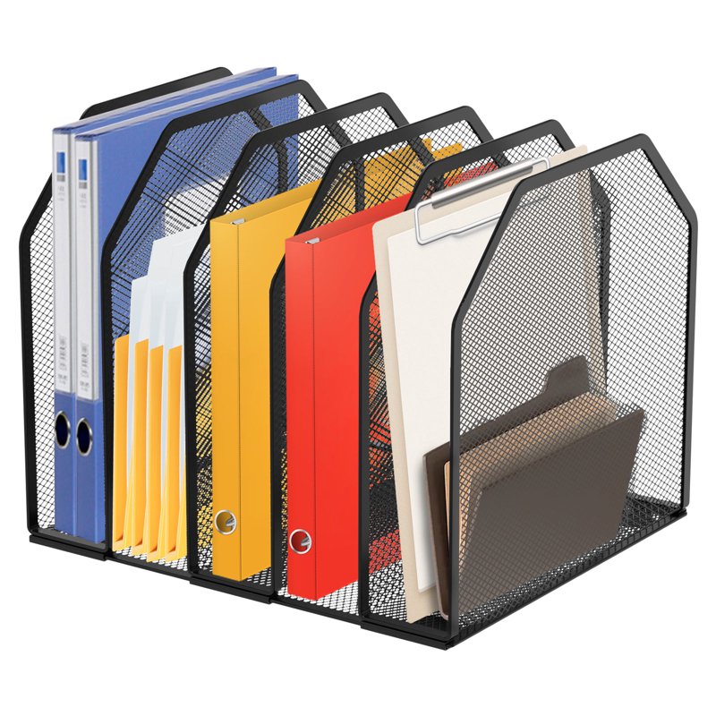Adjustable Metal Desktop File Organizer - 5 or 7 Compartments, Mesh Office Storage
