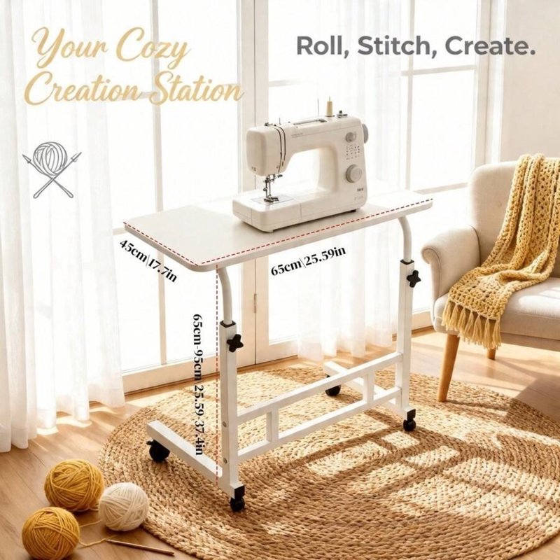 Adjustable Height Movable Folding Table for Sewing and Crafts