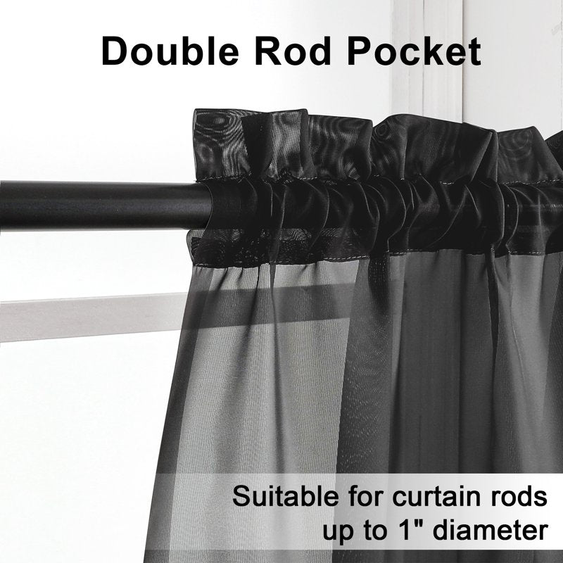 Black Sheer Curtains 84 Inch Long 2-Piece Set Light-Filtering Voile Drapes