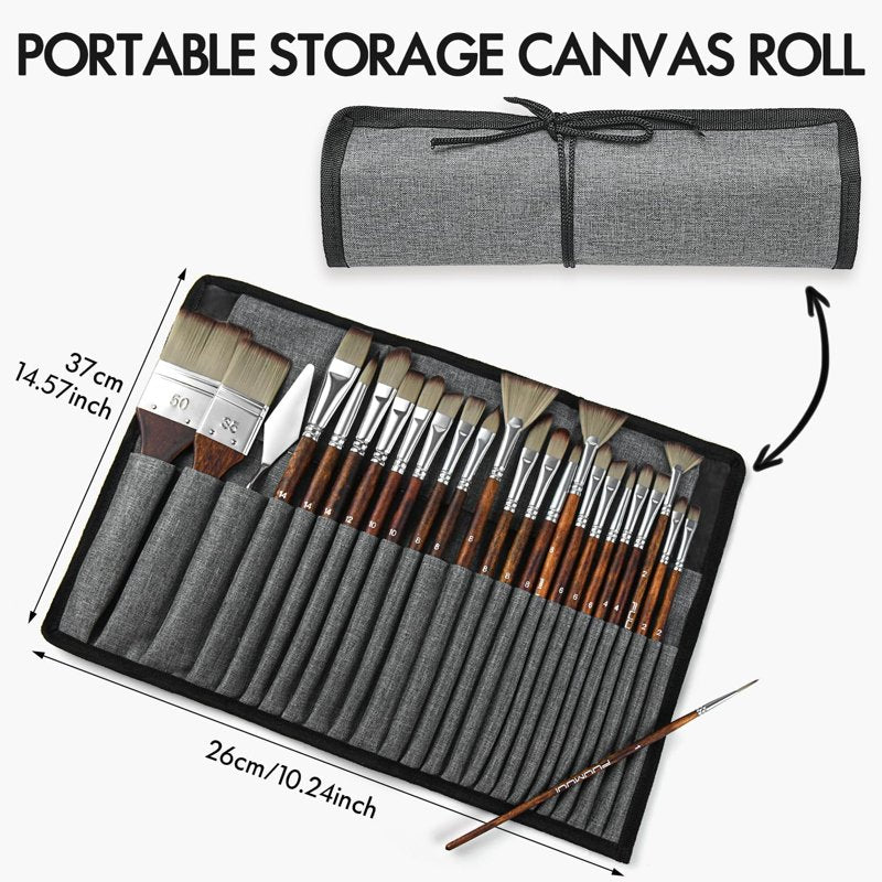 25-Piece Artist Paint Brush Set with Synthetic Acrylic Brushes for Canvas & Oil Painting