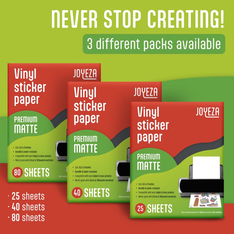 Printable Vinyl Sticker Paper for Inkjet & Laser Printers - White, 8.5x11 Inches, Pack of 25 Sheets