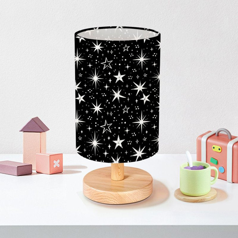 Dimmable 16-Color Bedside Table Lamp with Wood Base & Fabric Shade — Kids Nightstand Light